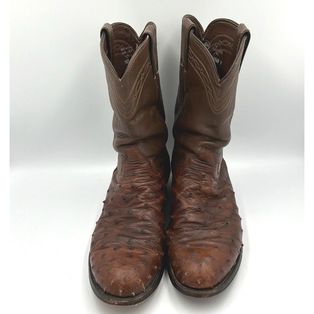 Justin 3105 Cowboy Boots Mens 9.5 D Full Quill Ostrich Brown Made in USA